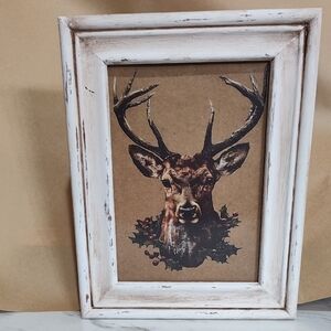 Rustic Deer Framed Art with White Frame